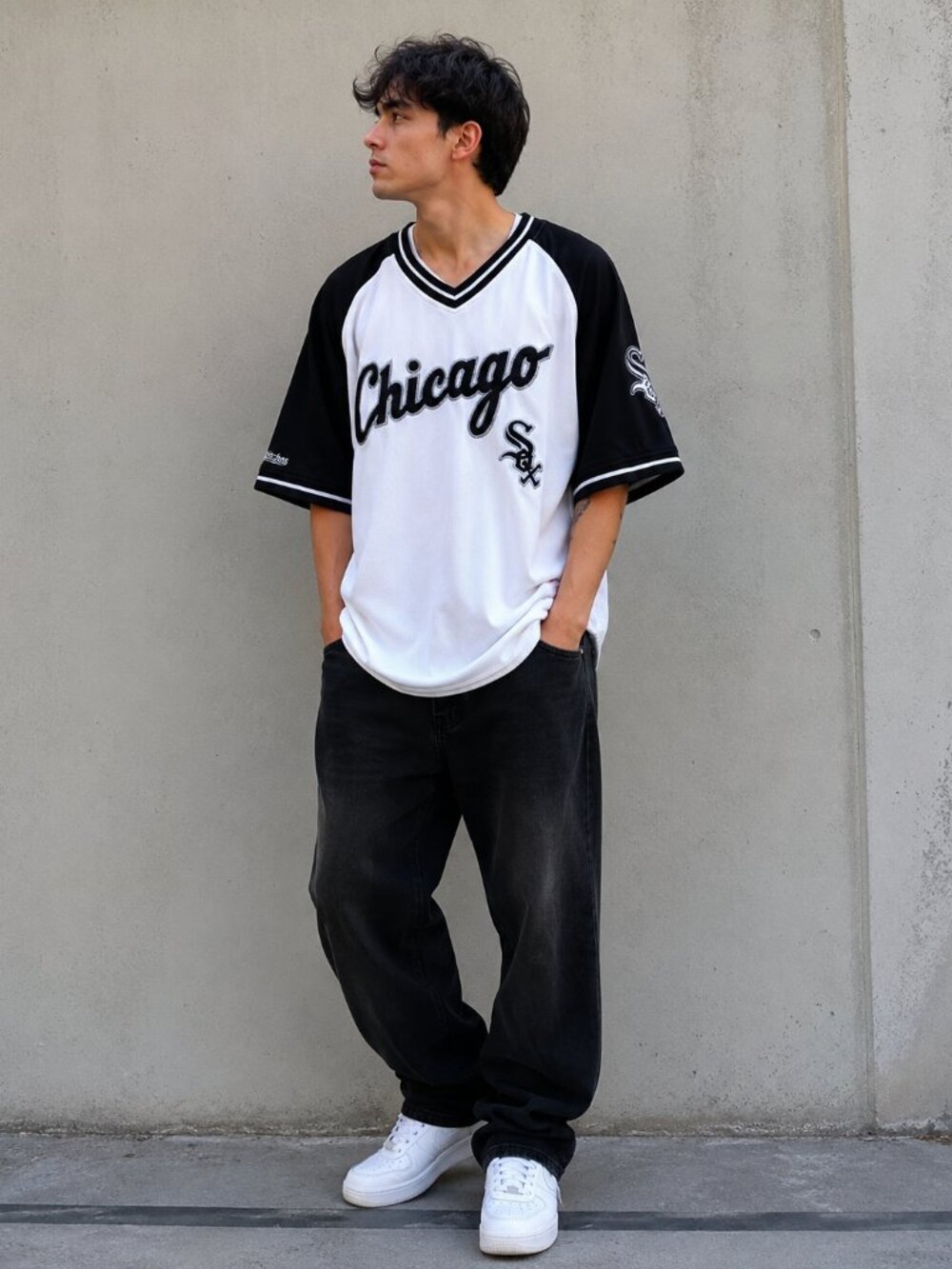 Stitches Chicago White Sox Jersey 2XL Black White MLB Baseball Shirt Y2K Oversiz